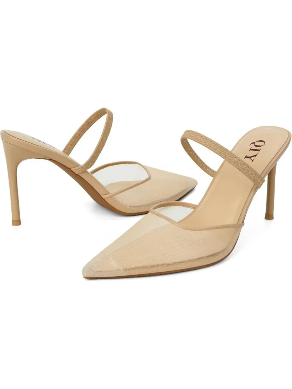 Women's Apricot Pointed Toe Slingback Stiletto Pumps Slip On Heeled Mule Shoes